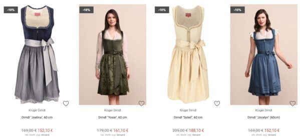 🍺 Krüger Dirndl Evi 60cm knielang in drei Farben 🎉 für 128,79€ (statt 159€)