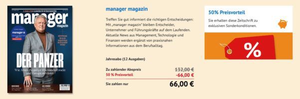 Jahresabo manager magazin 12 Ausgaben 🗞️ direkt nur 66€ (statt 132€)