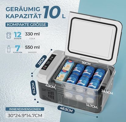 🚗🥶 EUHOMY 10L Kompressor Kühlbox mit  20℃ bis +20℃ für 109,99€ (statt 125€)