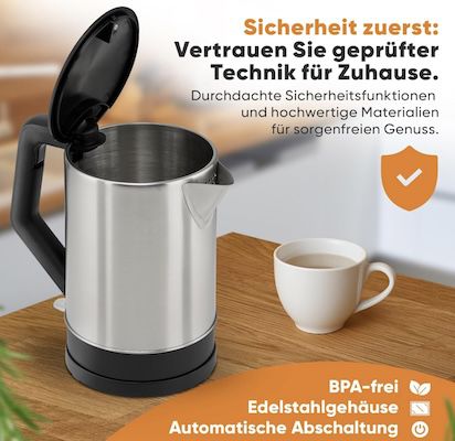 🫖 Clatronic Edelstahl Wasserkocher mit 1,5L für 12,99€ (statt 17€)