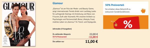 🗞️ Jahresabo (4 Ausgaben) Glamour für 11€ (statt 22€)   direkt reduziert!