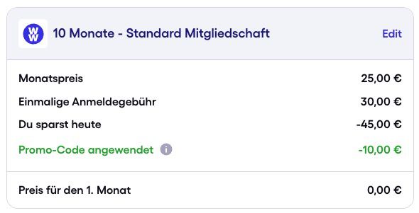 🫃 10 Monate Weight Watchers für 10€ mtl. (statt 25€ mtl.) ➡️ 1. Monat + Anmeldung gratis