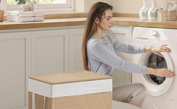 🏠 SONGMICS HOME Wäschekorb mit 2 Fächern, 100L und Deckel für 33,43€ (statt 44€)