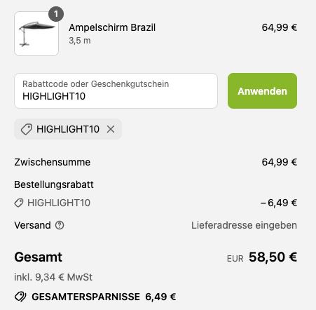🏡 Jukys Ampel Sonnenschirm Brazil 3,5m mit Kurbel & Standfuß für 58,90€ (statt 80€)