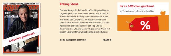 1 Ausgabe Rolling Stone Magazine 🗞️ für 0€ (statt 10,55€)   aktiv kündigen!