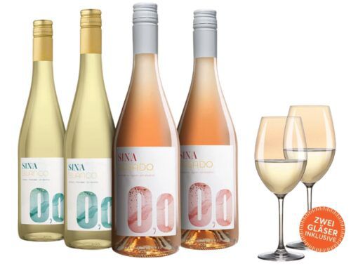 🍇 Vinos Null Prozent Wein Paket mit 4 Flaschen ab 29,99€   2 Schott Zwiesel Weingläser gratis