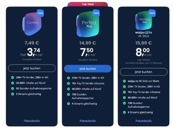 🧨 waipu Geburtstag mit 50% Rabatt   inkl. Netflix, Disney+ oder ohne ➡️ z.B.: alle TV Sender + Netflix ab 9€