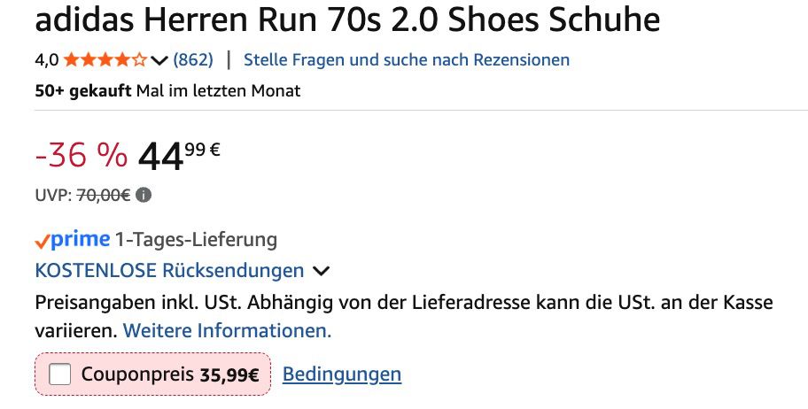 🧨 Adidas Herren Run 70s 2.0 Schuhe Schwarz 👟 in vielen Größen für 35,99€ (statt 60€)