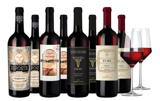 🍷 Weinpaket Primitivo Vielfalt 8 Flaschen 🍇 inkl. 2x Zwiesel Pure für 44,90€ (statt 103€)
