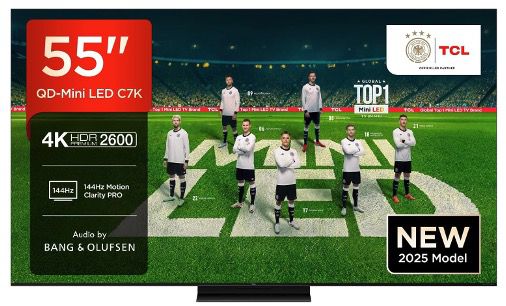 📺 TCL 55C7K Mini LED Fernseher 55 4K Dolby Atmos mit Bang & Olufsen für 599€ (statt 749€)