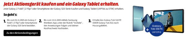 🧨 Samsung Galaxy S25 FE + Galaxy Tab A11 für 29€ ➡️ Vodafone Allnet 30GB für 24,99€ mtl + 50€ Bonus
