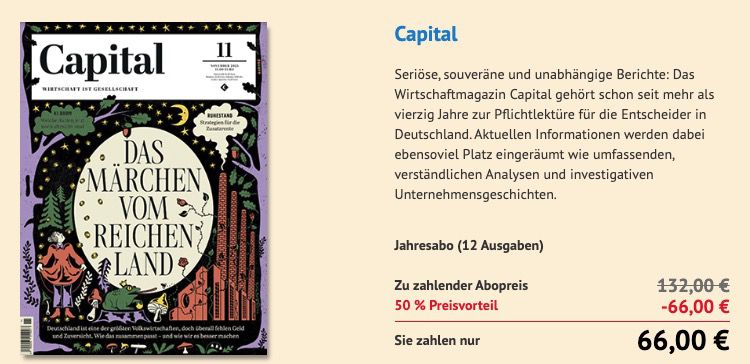 💰 Capital Jahresabo 12 Ausgaben für 66€ (statt 132€) 💶 direkt ohne Prämie 💰 Capital Jahresabo 12 Ausgaben für 66€ (statt 132€) 💶 direkt ohne Prämie