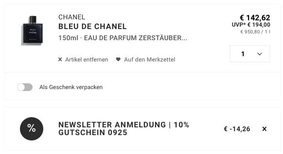🌸 150ml Bleu de Chanel Eau de Parfum 💨 für 128,36€ (statt 158€) 🌸 150ml Bleu de Chanel Eau de Parfum 💨 für 128,36€ (statt 158€)