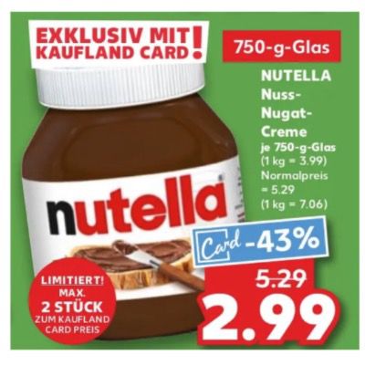🌰 Nutella 750g im Kaufland ab 2,99€ – maximal 2 Stück (ab 22.12.)