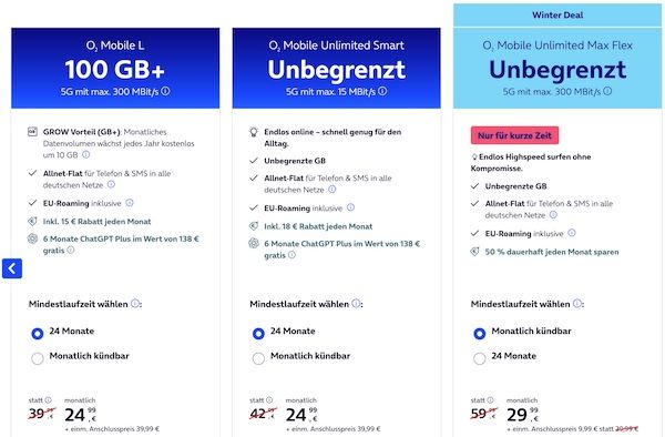 🚀 O2: 50% Rabatt auf Tarife   z.B. Unlimited Max Flex für nur 29,99€ mtl. (statt 60€)