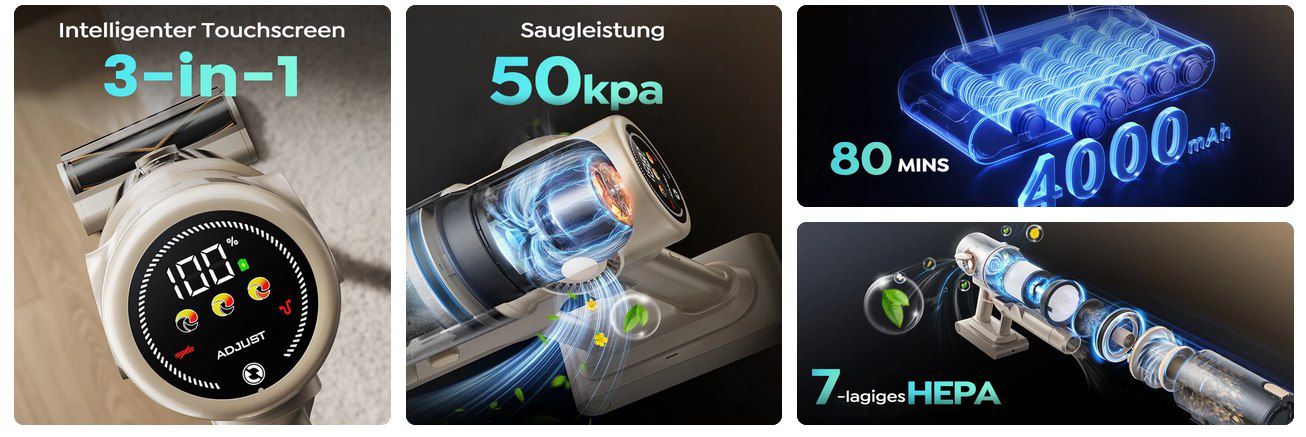 🧹 Honiture P7 Pro Akku Staubsauger mit 50kPa für 149,97€ (statt 200€)