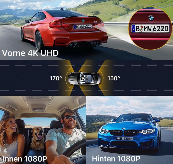🚘 GKU 3 Kanal 4K+1080P Dashcam mit GPS + SD Karte für 81,59€ (statt 120€)