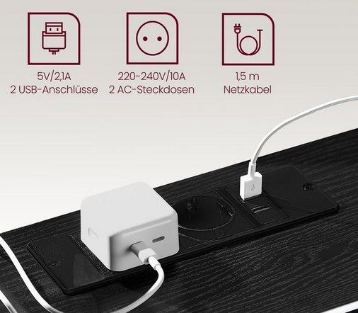 2x Vasagle Nachttisch mit Steckdosen + USB für 66,99€ (statt 120€)