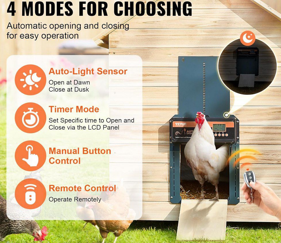 🐔 VEVOR automatische Hühnerklappe (21x26cm) mit Lichtsensor für 55€ (statt 65€)