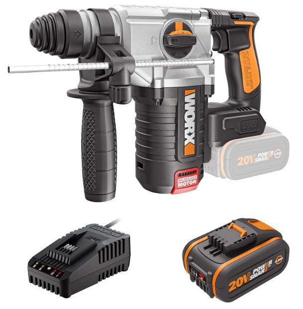 👷‍♂️ WORX WX380.1 Akku-Bohrhammer 20V mit 2,2J & 4Ah Akku für 129,99€ (statt 247€)