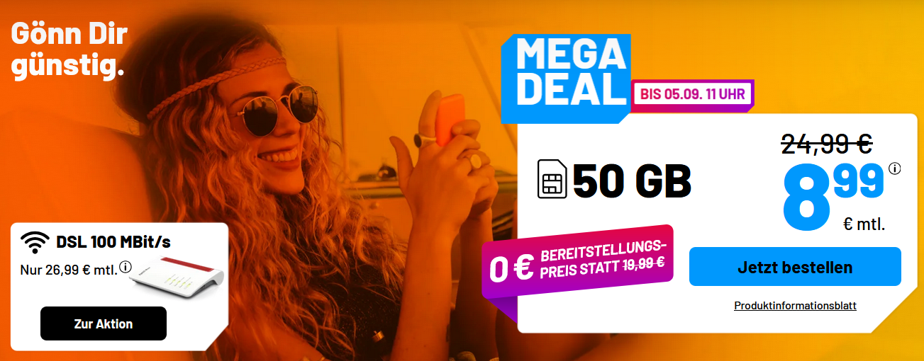 🔥 Sim.de Allnet Flat mit 50GB 5G für 8,99€ mtl. + keine Anschlussgebühr
