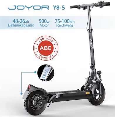 🛴 JOYOR Y8 S (ABE) mit 10 Zoll Reifen für 321,24€ (statt 440€)