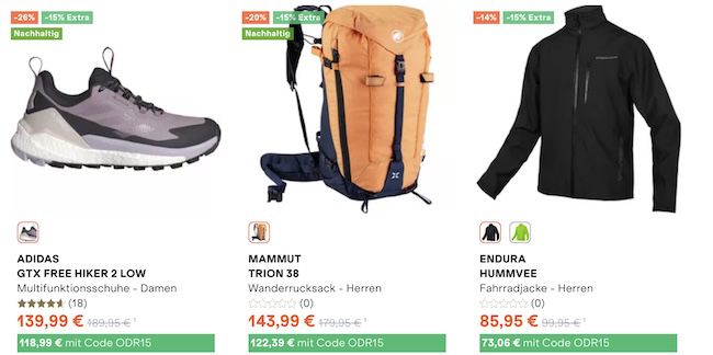 🥾 SportScheck: 15% Rabatt auf Outdoor   z.B. 🎒 Mammut Trion 38 Rucksack 126,89€ (statt 155€)