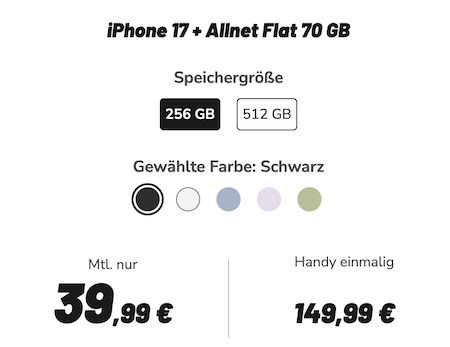 📱 Apple iPhone 17 für 149,99€ + Vodafone Allnet 70GB für 39,99€ mtl. 📱 Apple iPhone 17 für 149,99€ + Vodafone Allnet 70GB für 39,99€ mtl.
