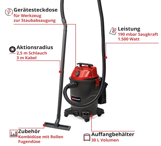 Einhell TC VC 1930 A Nass Trockensauger für 72,99€ (statt 106€)