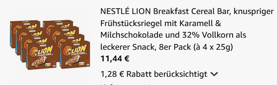 đ 32er Pack NestlĂ© Lion Cerealien Riegel ab 11,44⏠(statt 19âŹ) đ 32er Pack NestlĂ© Lion Cerealien Riegel ab 11,44⏠(statt 19âŹ)