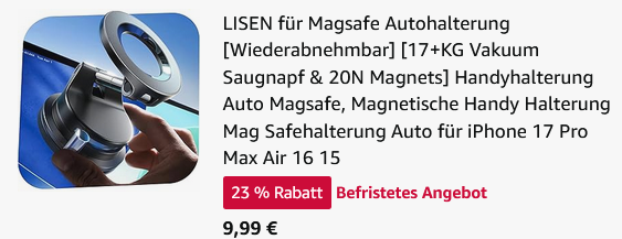 🧲 LISEN Magsafe Vakuum Saugnapf Handyhalterung für 9,99€ (statt 20€)