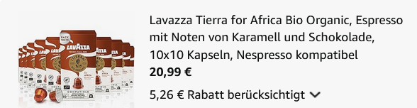 ☕ 10x 10 Kapseln Lavazza Tierra for Africa Bio Organic Espresso ab 20,99€ (statt 36€)
