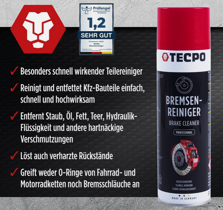 💨 24x Tecpo Brem­sen­  u. Uni­ver­salrei­ni­ger je 500 ml 43,90€ (statt 53€) ➡️ nur 1,82€ Stück