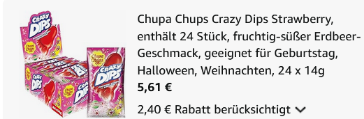 🍭24er Pack Chupa Chups Crazy Dips Erdbeer Lollis ab 5,61€ (statt 14€)