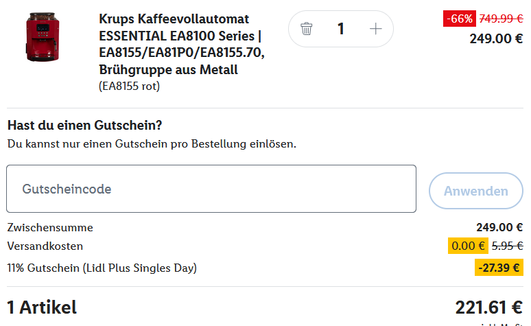💥Krups EA8155 roter Kaffeevollautomat für nur 221,61€ (statt 337€) LIDL+ App. 💥Krups EA8155 roter Kaffeevollautomat für nur 221,61€ (statt 337€) LIDL+ App.