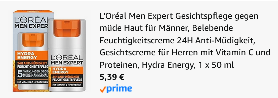 🌧️LOréal Men Expert Hydra Energy Gesichtspflege gegen müde Herren Haut 50ml ab 5,39€ (statt 12€)