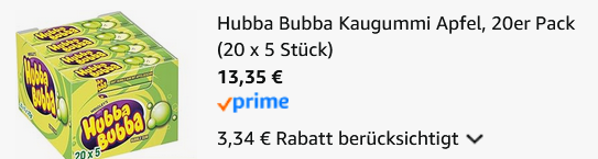 🍏 20 x 5er Pack Hubba Bubba Kaugummi Apfel ab 13,35€ (statt 20€)