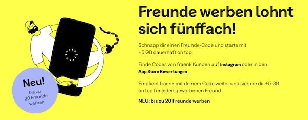 🔥 fraenk: Telekom 5G Allnet Flat mit 20GB nur 10€ mtl. oder 45GB für 15€ mtl.