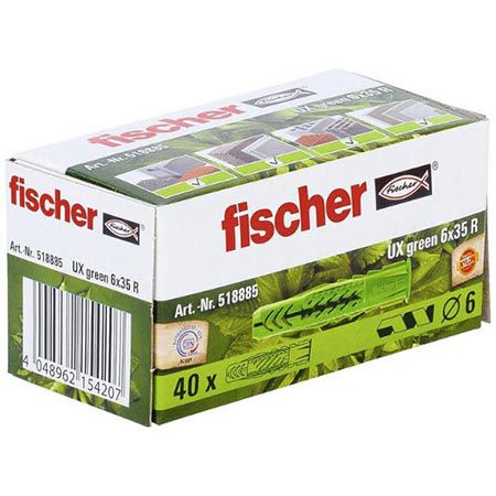 🖼️ 40er Pack Fischer UX Green Universaldübel, 6 x 35R für 2,79€ (statt 8€)