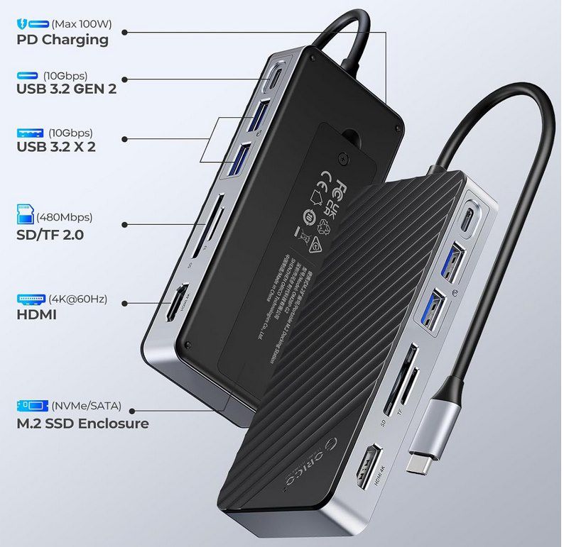 ORICO 8in1 USB C Docking Station mit M.2 SSD Gehäuse für 34,99€ (statt 50€)