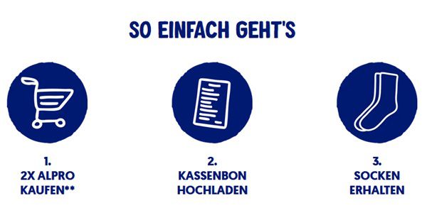 Alpro Produkte kaufen, ein Paar Socken gratis abfassen