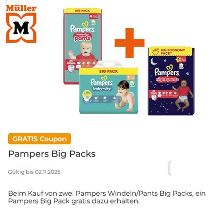 Wieder da! Couponplatz: 2x Big Packs Pampers Windeln/Pants kaufen, 1x gratis dazu Wieder da! Couponplatz: 2x Big Packs Pampers Windeln/Pants kaufen, 1x gratis dazu