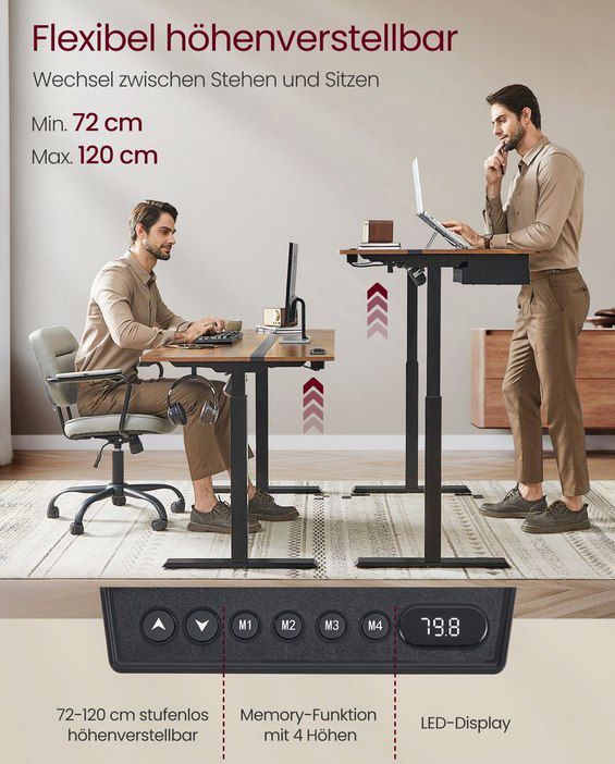 📋 VASAGLE höhenverstellbarer Schreibtisch (160 x 70cm) mit Steckdosen für 134,99€ (statt 200€)
