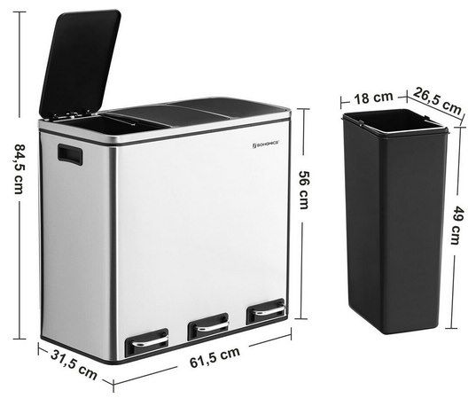 🗑️ Songmics Mülltrennsystem mit 3 x 18L Fächern & Fußpedale für 66,21€ (statt 91€)