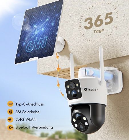 📹 YESKANO 6MP Solar Überwachungskamera für 47,39€ (statt 70€)