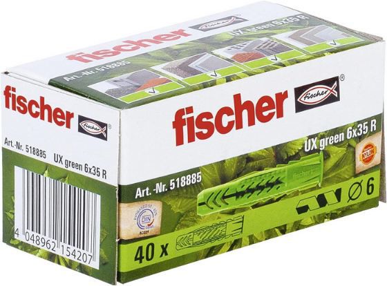 🖼️ 40er Pack Fischer UX Green Universaldübel, 6 x 35R für 2,79€ (statt 8€)