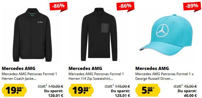 👕 SportSpar: Mercedes AMG Petronas Formel 1 Sale ab 5€ + 5€ Gutschein ab 60€