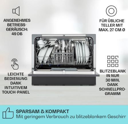 🍽️ Klarstein Amazonia 6 Mini Geschirrspüler für 6 Gedecke für 195,29€ (statt 328€)
