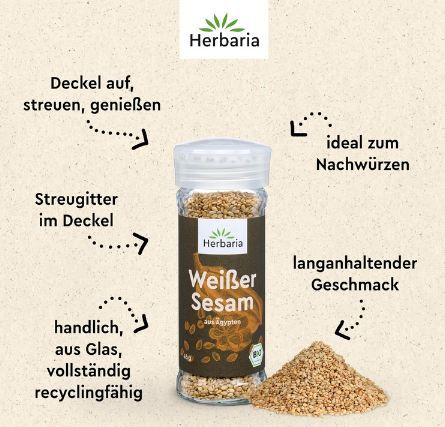 🥗 Herbaria Weißer BIO Sesam im Streuer, 45g ab 3€ (statt 5€)