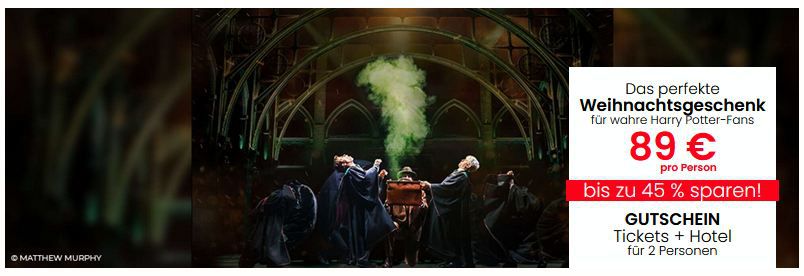 🧙 Gutschein für Harry Potter Theaterstück + Hotel mit Frühstück ab 89€ p.P.